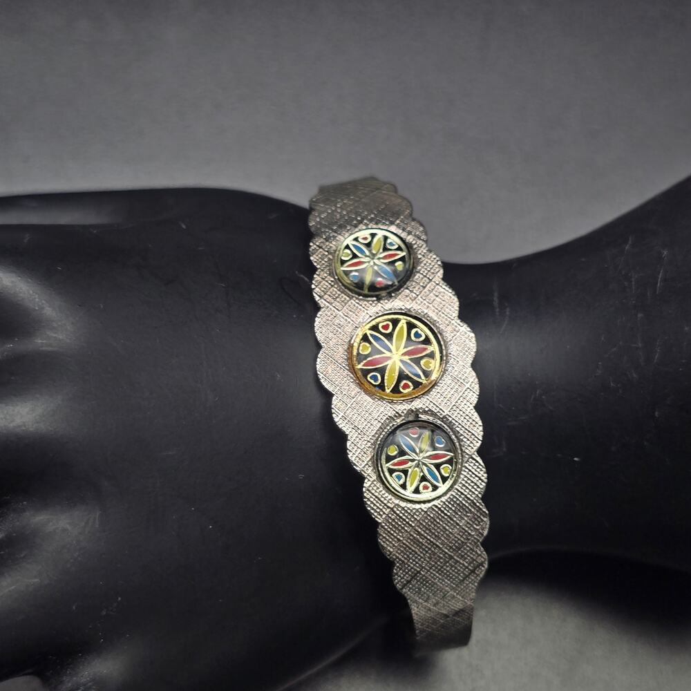 Pennsylvania Dutch Hex Symbol Cuff Bracelet Silver Tone Jewelry